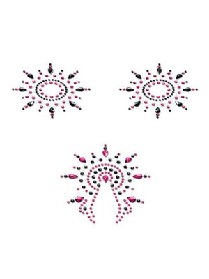 Пестіс з кристалів Petits Joujoux Gloria set of 3 - Black/Pink, прикраса на груди та вульву | 6716751