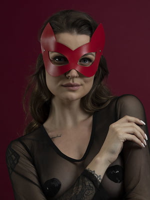 Маска кішечки Feral Feelings - Kitten Mask, натуральна шкіра, червона | 6716963