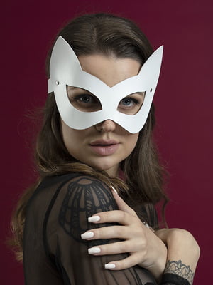 Маска кішечки Feral Feelings - Kitten Mask, натуральна шкіра, біла | 6716964
