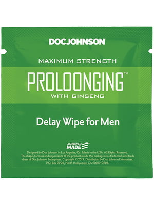 Пролонгуюча серветка Doc Johnson Delay Wipe For Men з екстрактом женьшеню | 6717025