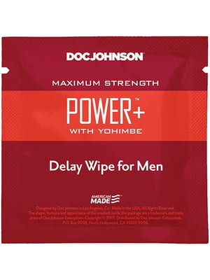 Пролонгуюча серветка Doc Johnson Power + Delay Wipe For Men з екстрактом йохимбе | 6717027