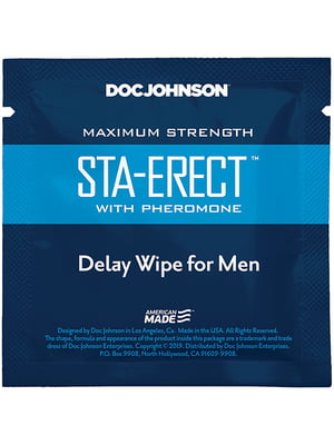 Пролонгуюча серветка Doc Johnson Sta-Erect Delay Wipe For Men з феромонами | 6717028