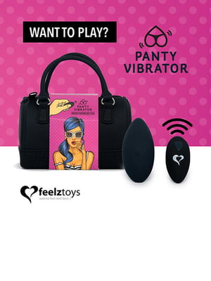 Вібратор в трусики FeelzToys Panty Vibrator Black з пультом ДК, 6 режимів роботи, сумочка-чохол | 6717331