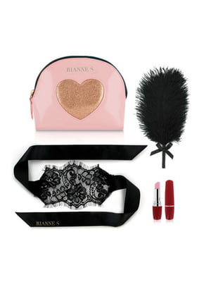 Романтичний набір Rianne S: Kit d'Amour: віброкуля, пір'їнка, маска, чохол-косметичка Pink/Gold | 6717346