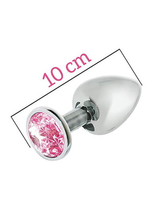 Металева анальна пробка з рожевим кристалом MAI Attraction Toys №74, довжина 10 см, діаметр 4 см | 6717866