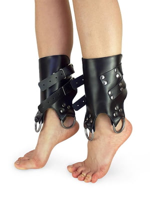 Поножі манжети для подвіса за ноги Leg Cuffs, натуральна шкіра, колір чорний | 6718267