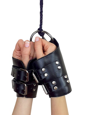 Манжети для підвісу за руки Kinky Hand Cuffs For Suspension з натуральної шкіри, колір чорний | 6718268
