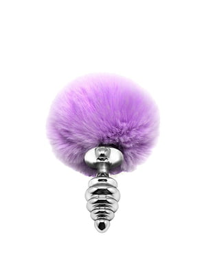 Металева анальна пробка Кролячий хвостик Alive Fluffy Twist Plug S Purple, діаметр 2,9 см | 6719016