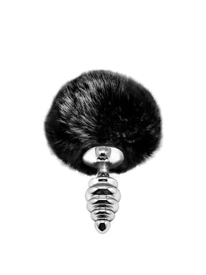 Металева анальна пробка Кролячий хвостик Alive Fluffy Twist Plug S Black, діаметр 2,9 см | 6719017