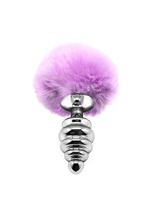 Металева анальна пробка Кролячий хвостик Alive Fluffy Twist Plug M Purple, діаметр 3,4 см | 6719018