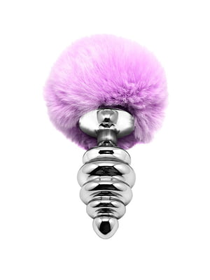 Металева анальна пробка Кролячий хвостик Alive Fluffy Twist Plug L Purple, діаметр 3,8 см | 6719020