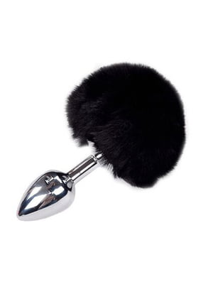 Металева анальна пробка Кролячий хвостик Alive Fluffy Plug S Black, діаметр 2,8 см | 6719022