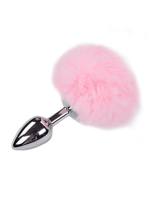 Металева анальна пробка Кролячий хвостик Alive Fluffy Plug S Pink, діаметр 2,8 см | 6719023