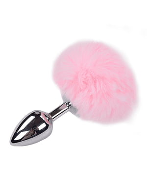Металева анальна пробка Кролячий хвостик Alive Fluffy Plug M Pink, діаметр 3,4 см | 6719025