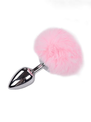 Металева анальна пробка Кролячий хвостик Alive Fluffy Plug L Pink, діаметр 3,9 см | 6719027