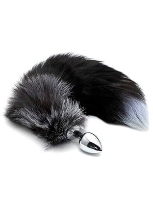 Металева анальна пробка Лисячий хвіст Alive Black And White Fox Tail M, діаметр 3,4 см | 6719029