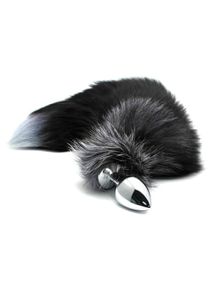 Металева анальна пробка Лисячий хвіст Alive Black And White Fox Tail L, діаметр 3,9 см | 6719031