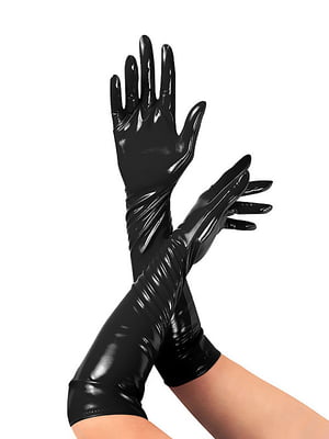 Глянсові вінілові рукавички Art of Sex - Lora, розмір S, колір Чорний | 6719198