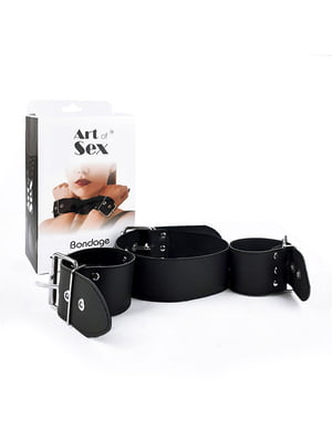 Нашийник з наручниками із натуральної шкіри Art of Sex - Bondage Collar with Handcuffs | 6719209