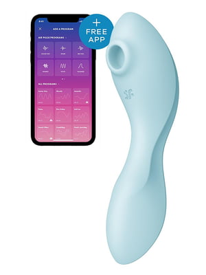 Вакуумний смарт-стимулятор із вібрацією Satisfyer Curvy Trinity 5 (Blue), керування зі смартфона | 6719304