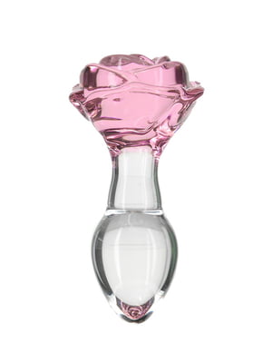 Скляна анальна пробка Pillow Talk Rosy Luxurious Glass Anal Plug, ⌀3,3 см, віброкуля в подарунок | 6719380