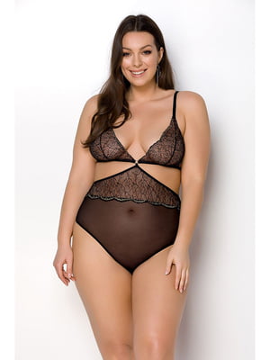 Боді Passion Amberly Body 4XL/5XL black, асиметричний крій, мереживний ліф, золота нитка | 6719563