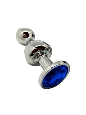 Металева анальна пробка Wooomy Lollypop Double Ball Metal Plug Blue S, діаметр 2,8см, довжина 8,5см | 6719778