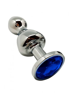 Металева анальна пробка Wooomy Lollypop Double Ball Metal Plug Blue L діаметр 3,5 см, довжина 10,5см | 6719781