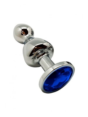 Металева анальна пробка Wooomy Lollypop Double Ball Metal Plug Blue M діаметр 3,1 см, довжина 9,4 см | 6719783