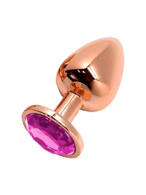 Металева анальна пробка Wooomy Tralalo Rose Gold Metal Plug Magenta M, діаметр 3,4 см, довжина 8 см | 6719786