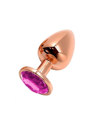 Металева анальна пробка Wooomy Tralalo Rose Gold Metal Plug Magenta S, діаметр 2,8 см, довжина 7 см | 6719788