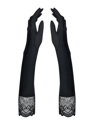 Високі рукавички з каменями та мереживом Obsessive Miamor gloves, black | 6719980