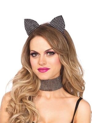 Набір кішечки зі стразами Leg Avenue Cat ear headband & choker set, широкий чокер та вушка | 6720184