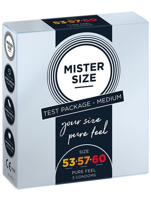 Набір презервативів Mister Size - pure feel - 53–57–60 (3 condoms), 3 розміри, товщина 0,05 мм | 6720259