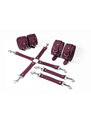 Набір для БДСМ 3 в 1 Feral Feelings BDSM Kit 3 Burgundy, burgundy, наручники, поножі, хрестовина | 6720468
