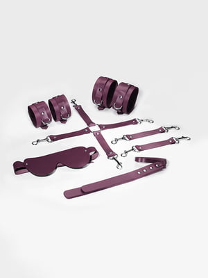 Набір Feral Feelings BDSM Kit 5 Burgundy, наручники, поножі, хрестовина, маска, падл | 6720471
