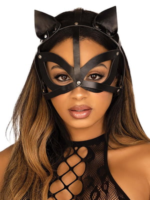 Маска кішки з екошкіри Leg Avenue Vegan leather studded cat mask Black | 6720685