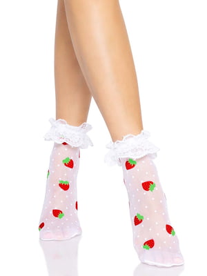 Шкарпетки жіночі з полуничним принтом Leg Avenue Strawberry ruffle top anklets One size, мереживні м | 6720695