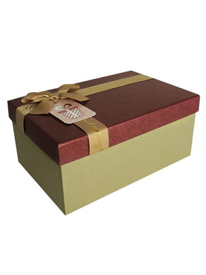 Подарункова коробка з бантом бордово-золота, L — 29,5×22,5×13 см | 6720986