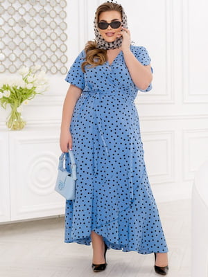 Блакитна сукня-максі з об’ємним низом та фігурним вирізом | 6721813
