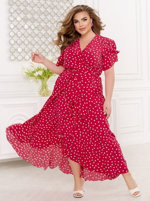 Сукня-максі малинового кольору з об’ємним низом та фігурним вирізом | 6721815
