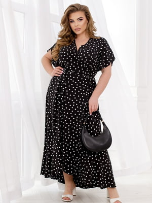 Чорна сукня-максі з об’ємним низом та фігурним вирізом | 6721818