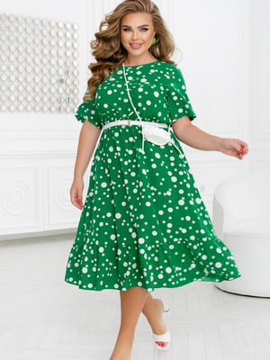 Легка зелена сукня з софту в контрастний горошок | 6721837
