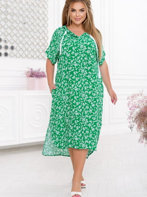 Зелена сукня-худі з подовженим подолом | 6721847
