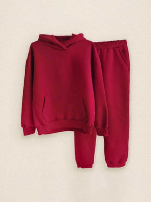 Бордовий костюм на флісі: худі та штани | 6721884