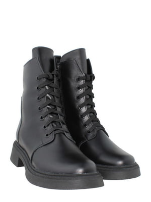 Шкіряні черевики чорного кольору  на блискавці та шнурівці | 6722287
