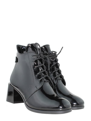 Лаковані чорні черевики на стійких підборах на блискавці та шнурівці | 6722318