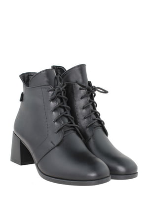 Шкіряні черевики чорного кольору на блискавці та шнурівці з стійкими підборами | 6722320