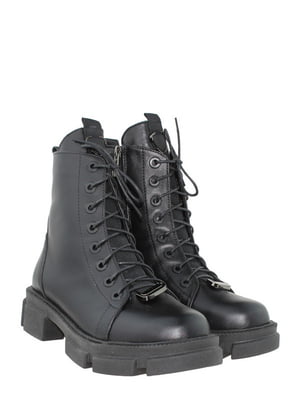 Шкіряні черевики чорного кольору на блискавці та шнурівці  | 6722321