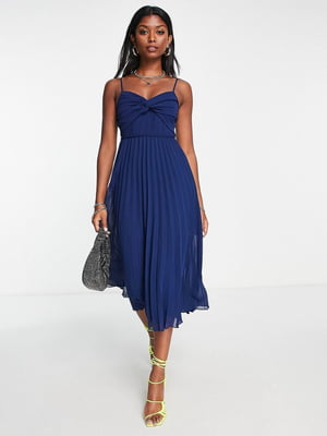Плісована синя А-силуетна сукня-міді | 6507168